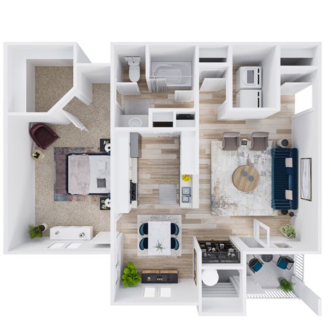 Floor plan for 1 bed, 1 bath, 770 sqft